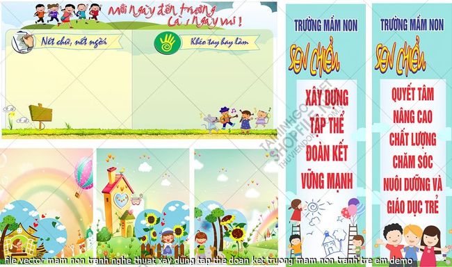 file vector mam non tranh nghe thuat xay dung tap the doan ket truong mam non tranh tre em